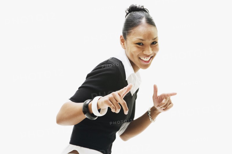 Portrait of African woman pointing