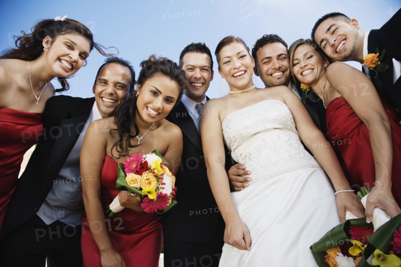 Low angle view of multi-ethnic bridal party