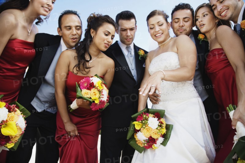 Low angle view of multi-ethnic bridal party