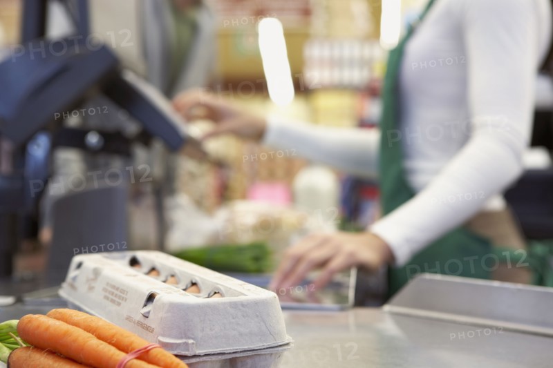 Groceries on check out counter