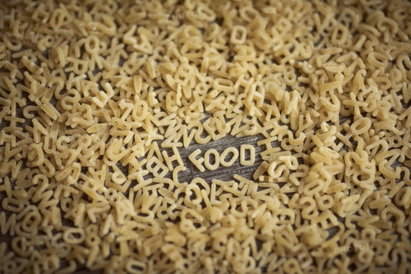Alphabet noodles spelling food
