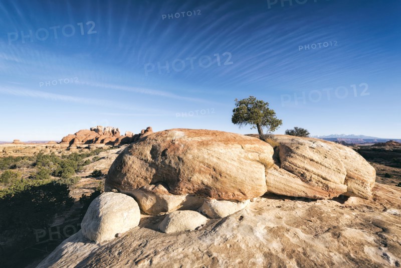 Blue sky over rocks in desert