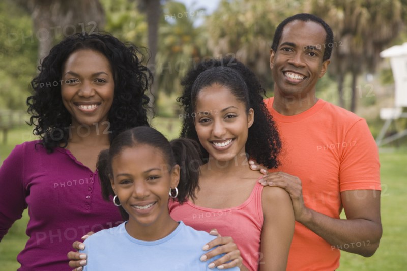 Portrait of African family outdoors