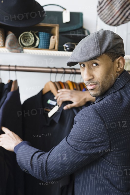 African American man shopping for clothing