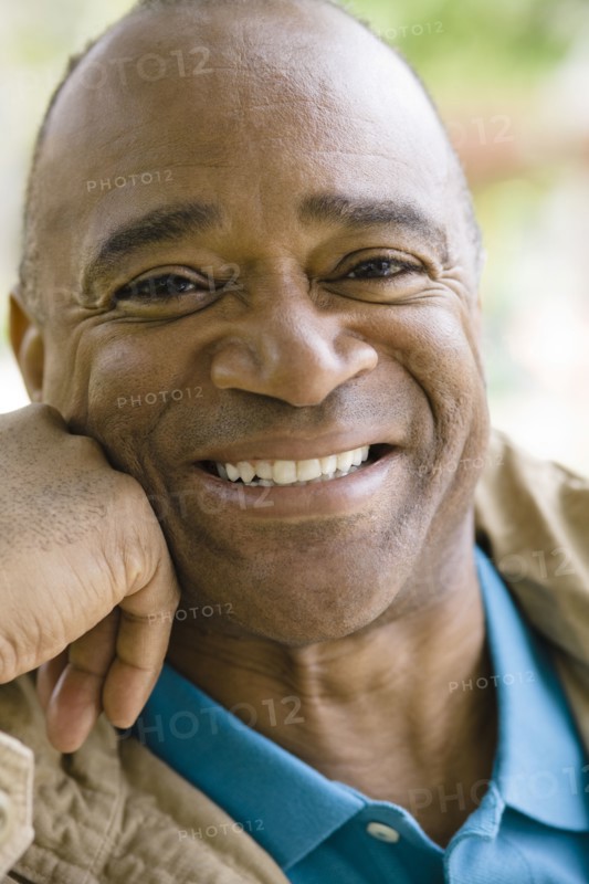 Smiling mixed race man