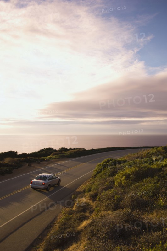 High angle view of car on coastal highway