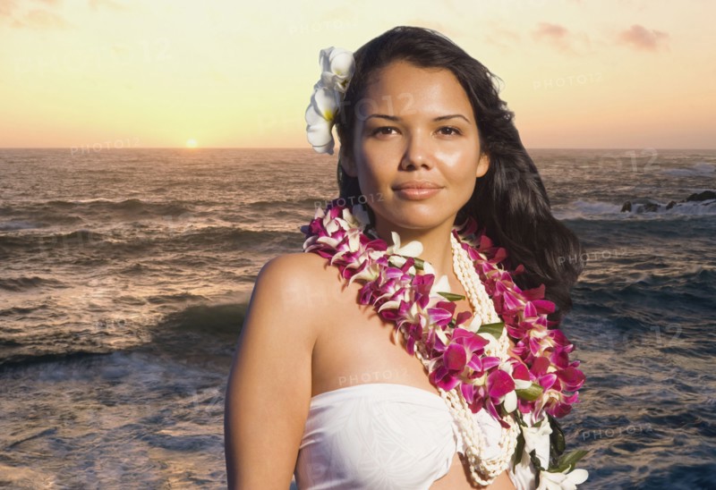 Pacific Islander woman wearing lei