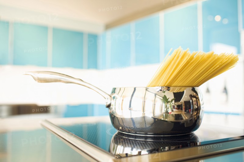 Pasta in pot on stove