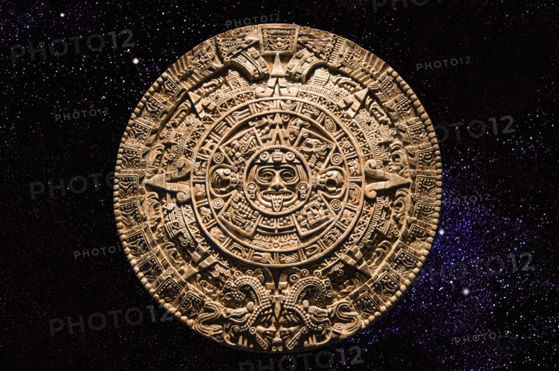 Aztec calendar stone carving in space