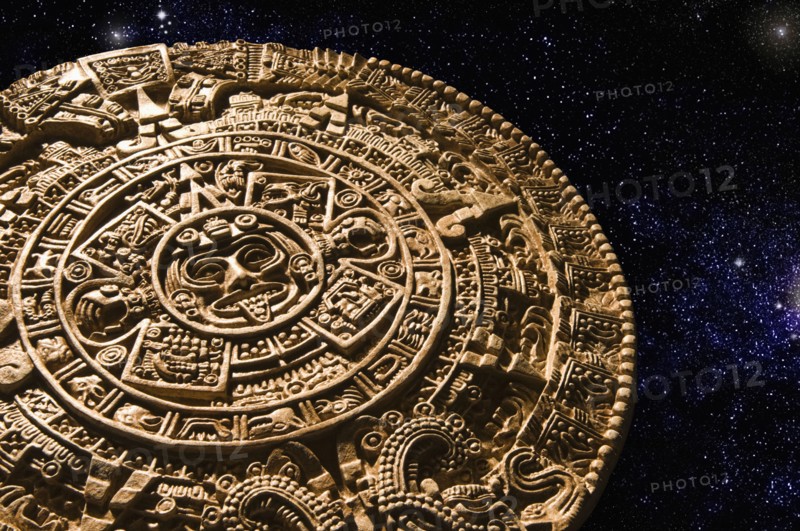 Aztec calendar stone carving in space