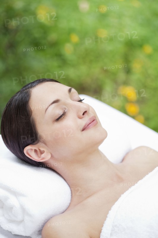 Caucasian woman waiting for spa treatment