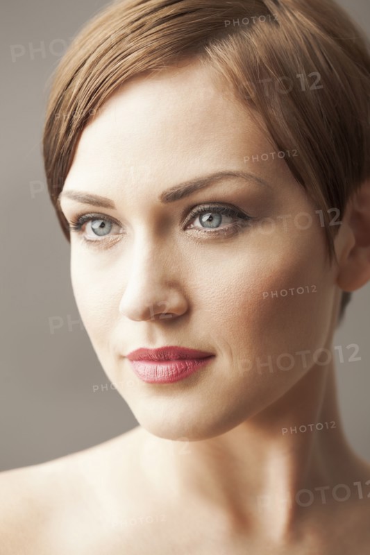 Close up of face of Caucasian woman