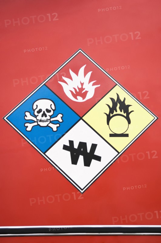 Close up of hazard warning symbols