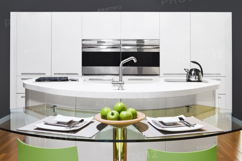 Table and countertops in modern kitchen