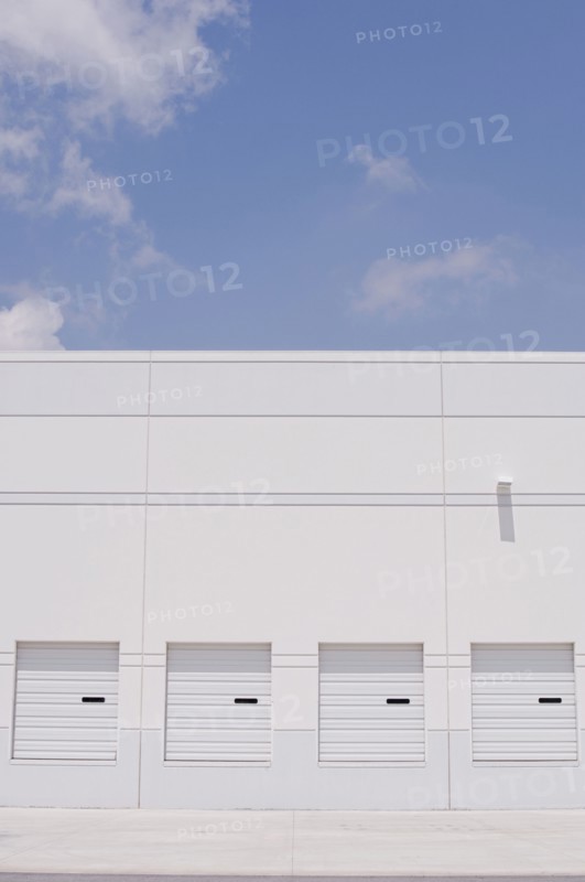Loading docks under blue sky