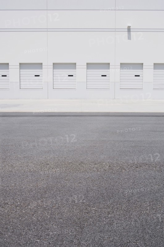 Loading docks and empty parking lot
