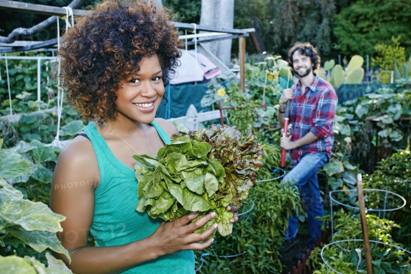 Couple working in garden