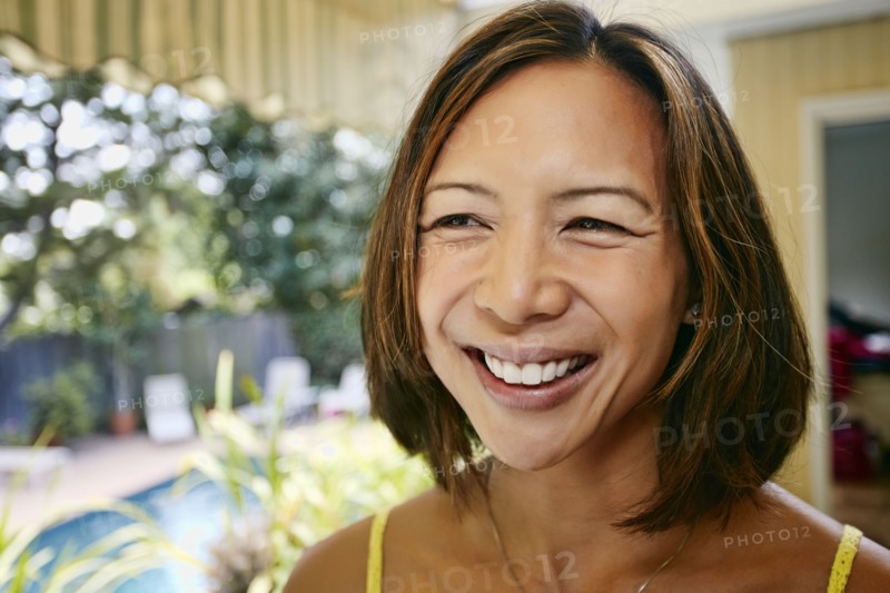 Mixed race woman smiling