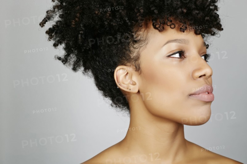 Close up of face of mixed race woman