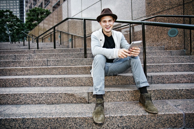 Caucasian businessman using digital tablet