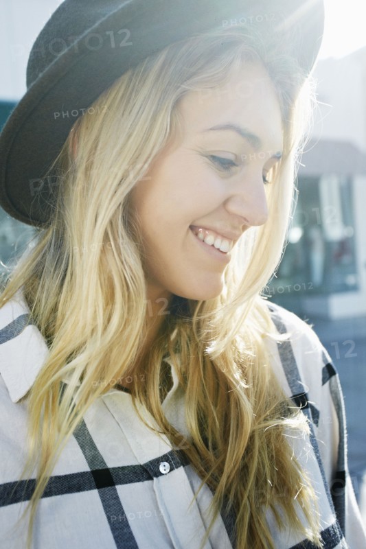 Caucasian woman smiling outdoors