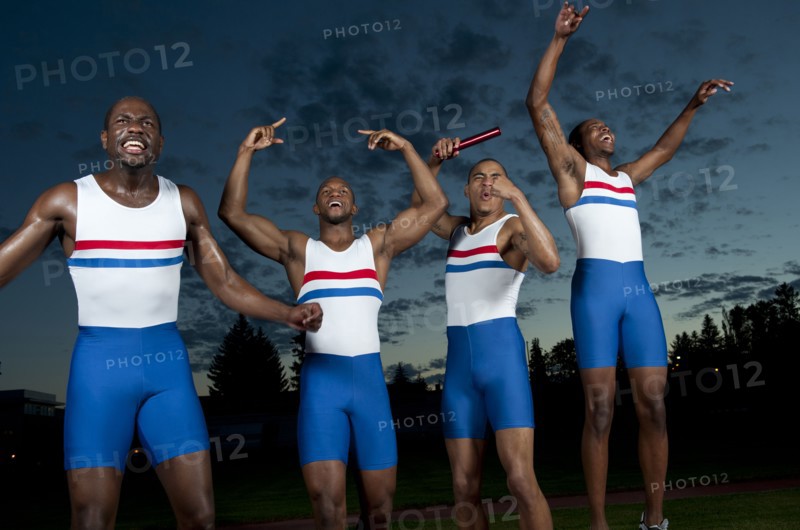 Relay race teammates cheering