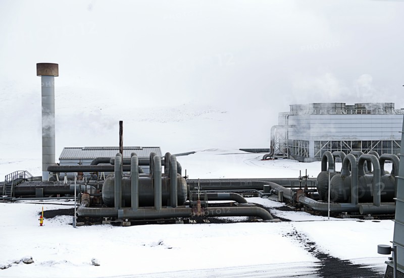 Power plant in snowy landscape