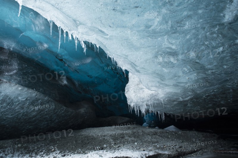 Icicles hanging from ice cave ceiling