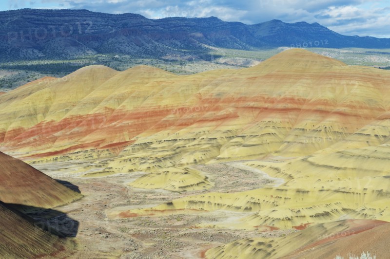 Painted hills in desert landscape