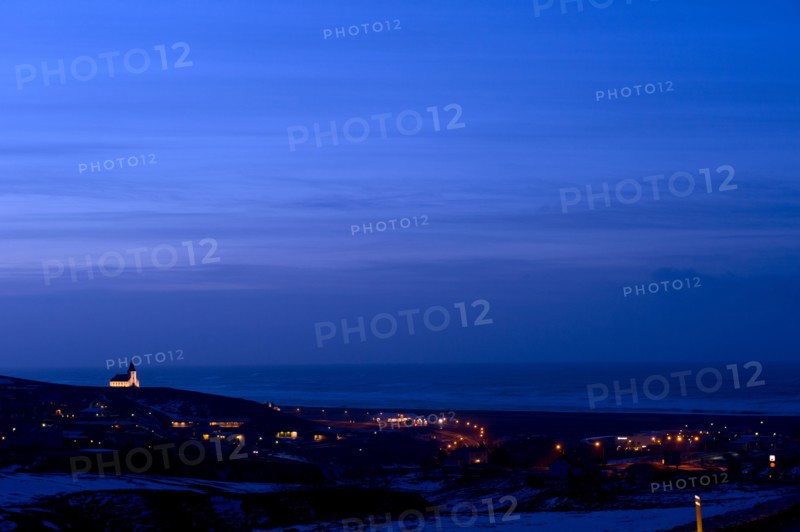 Vik cityscape illuminated at night