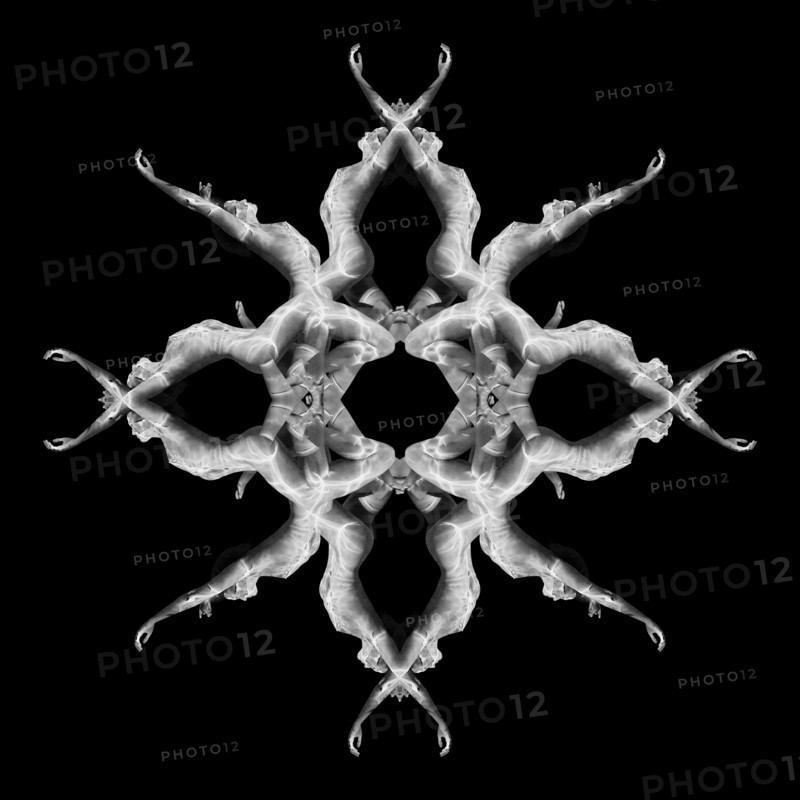 Multiple exposure of Caucasian woman swimming in pattern