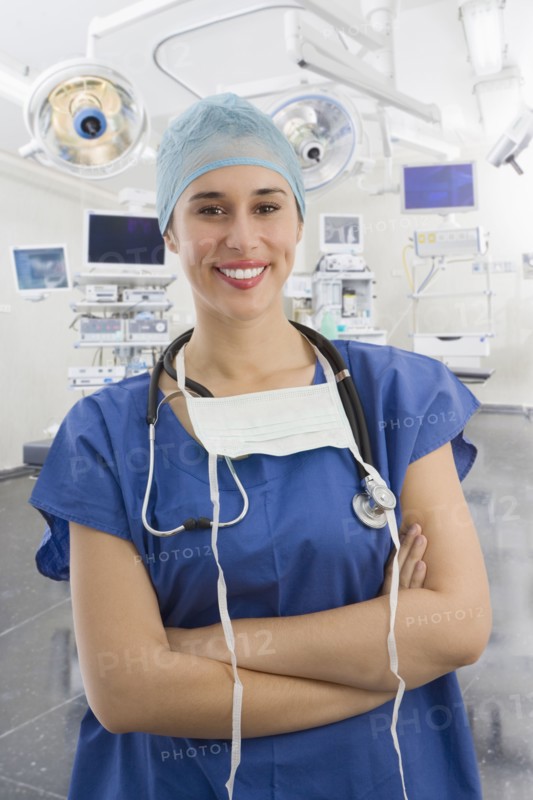 Mixed race surgeon in operating room