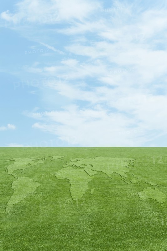 Continents in green grass