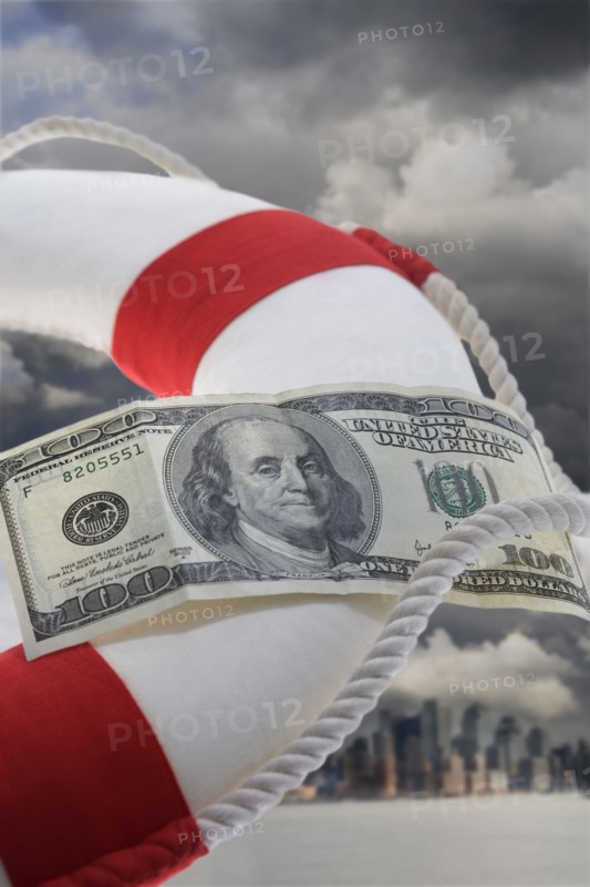 Dollar bill attached to life preserver