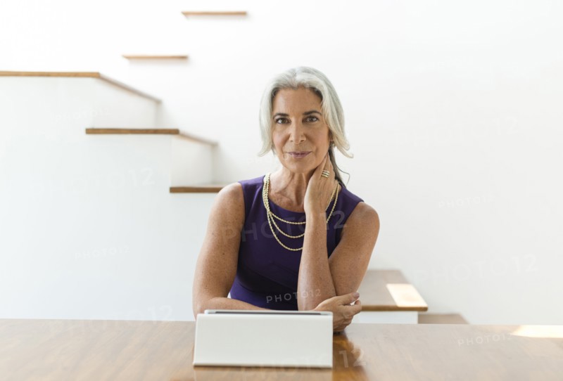 Caucasian woman using digital tablet