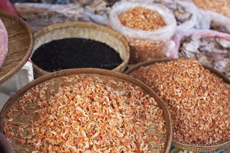 Dried shrimp in trays
