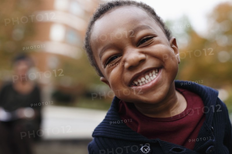 Close up of smiling face of African American boy