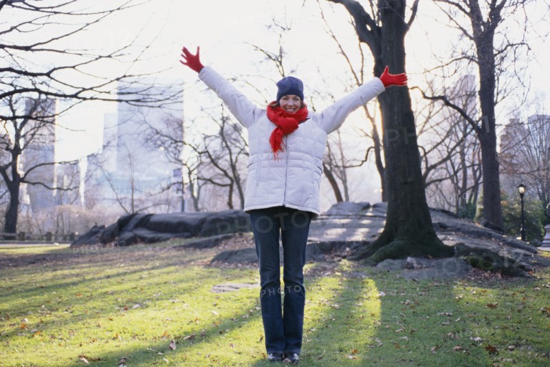 Woman cheering in Central Park