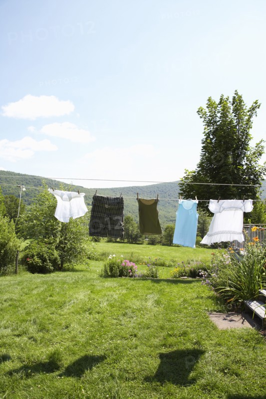 Clothesline in rural backyard
