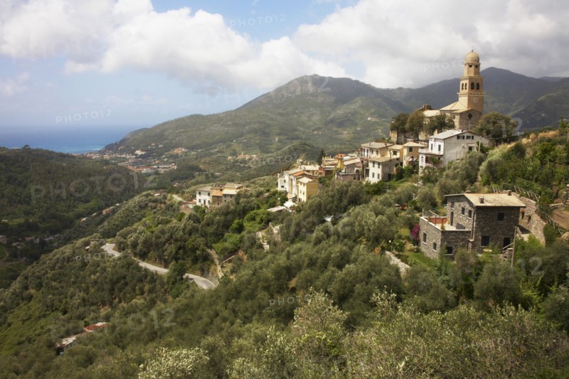 Village on hilltop in rural landscape