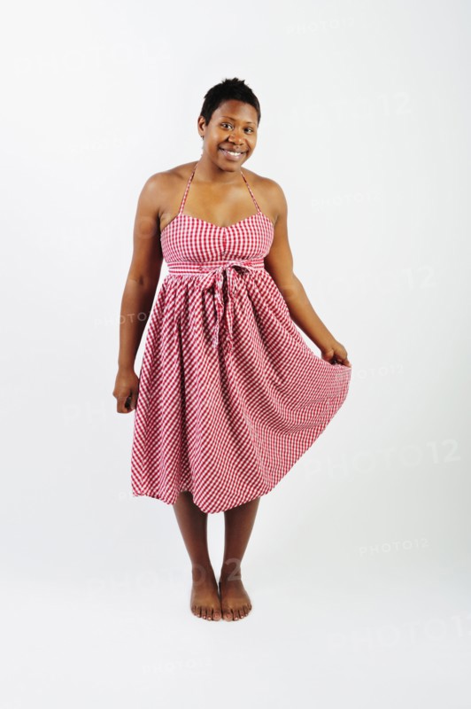 African woman wearing checkered dress