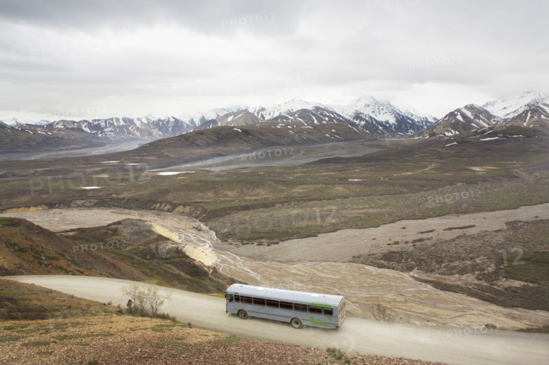 High angle view of tour bus in rural landscape