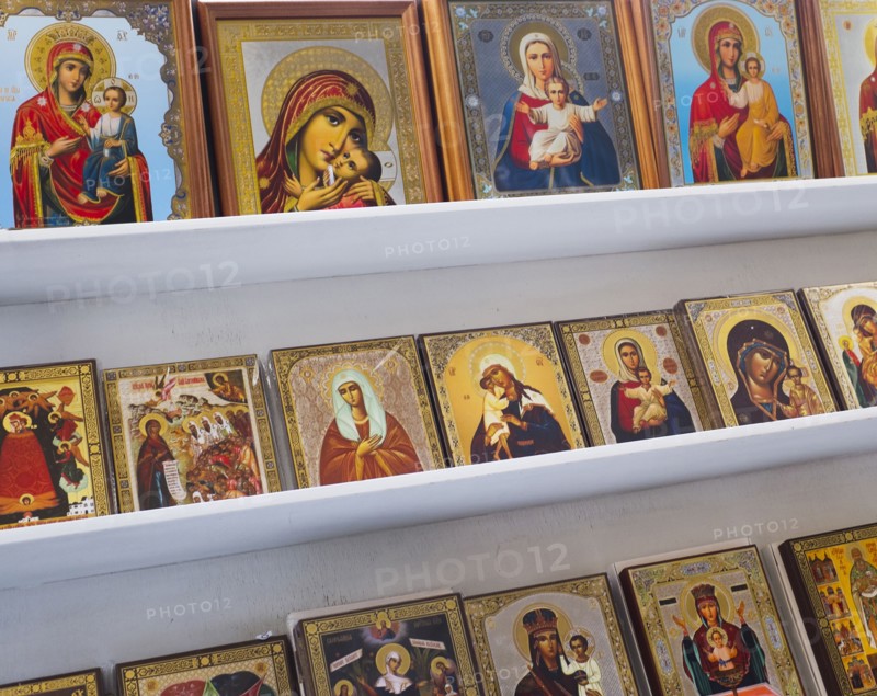 Religious icons for sale in store