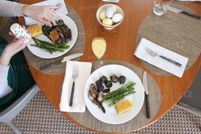 High angle view of dinner table