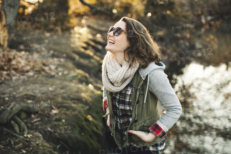 Caucasian woman walking in park
