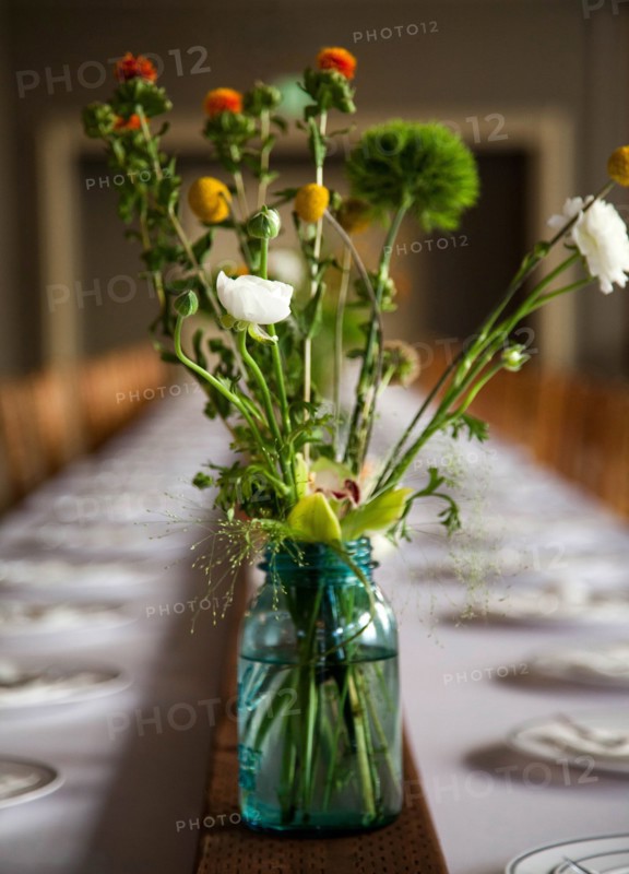 Bouquet of flowers on banquet table