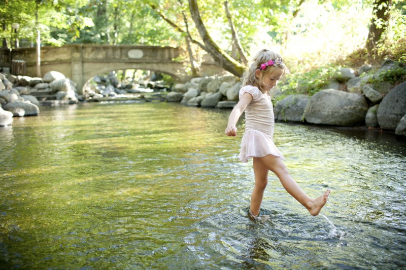 Girl splashing in park river
