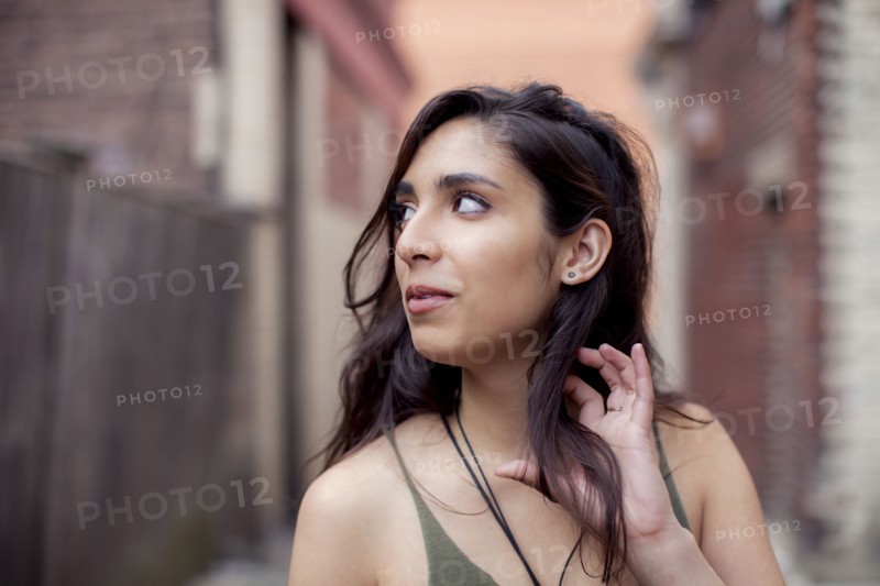 Mixed race woman in city