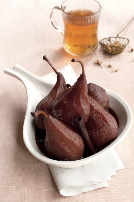 Close up of pot of stewed pears