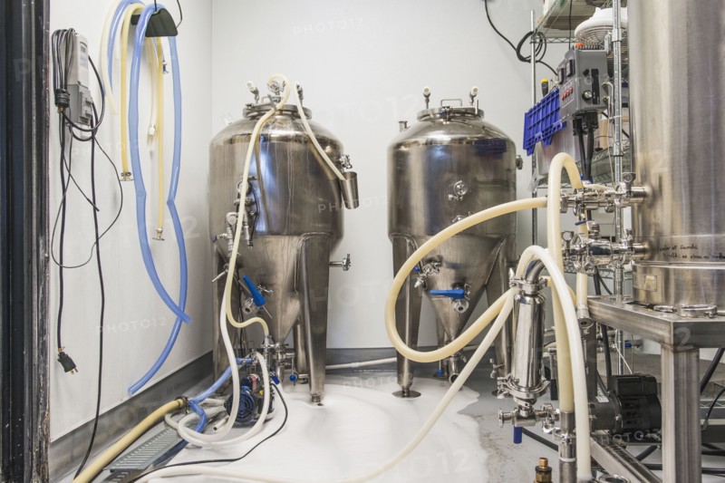 Beer brewing tanks in brewery